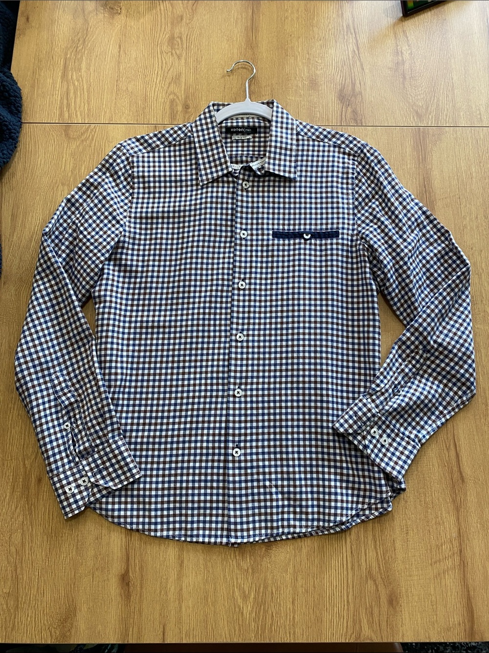 Men's Casual Checked Slim Fit Button-Down Shirt in Blue & Brown